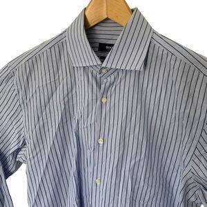 BOSS Hugo Boss Shirt Mens Blue Stripe Sharp Fit Long Sleeve 16.5-34/35 Spread